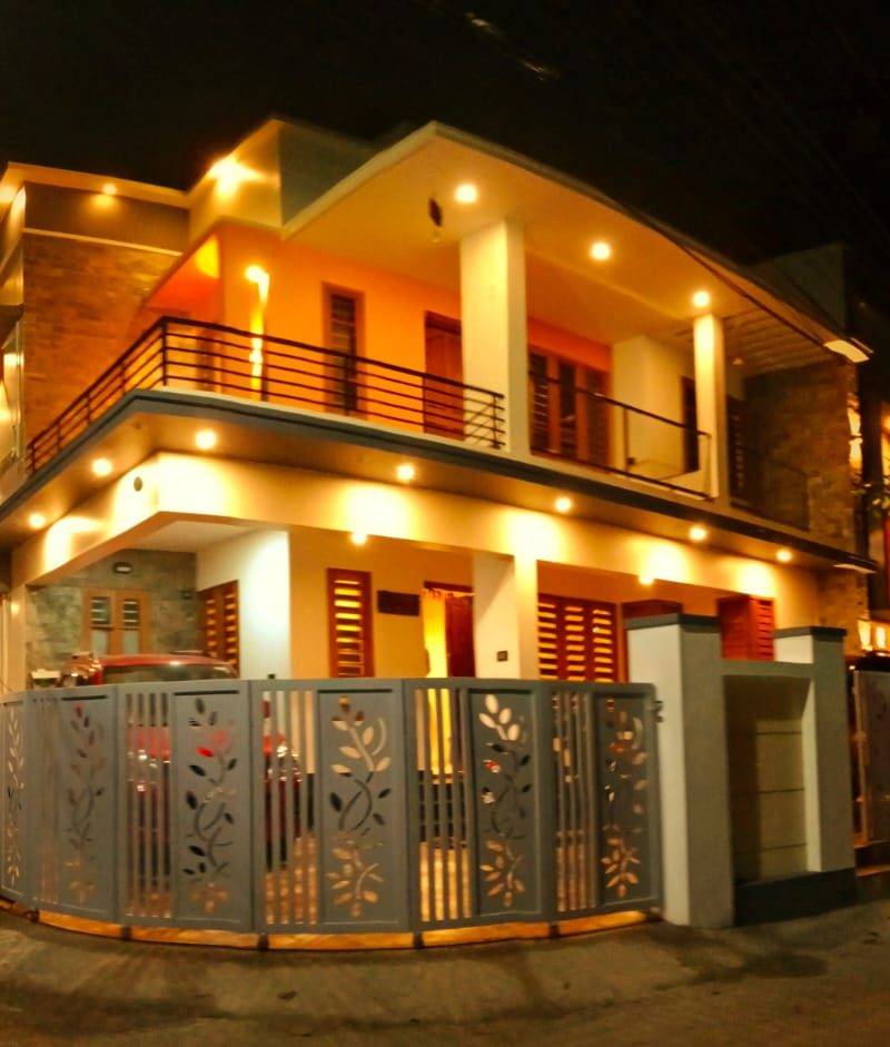 Completed home lit at night