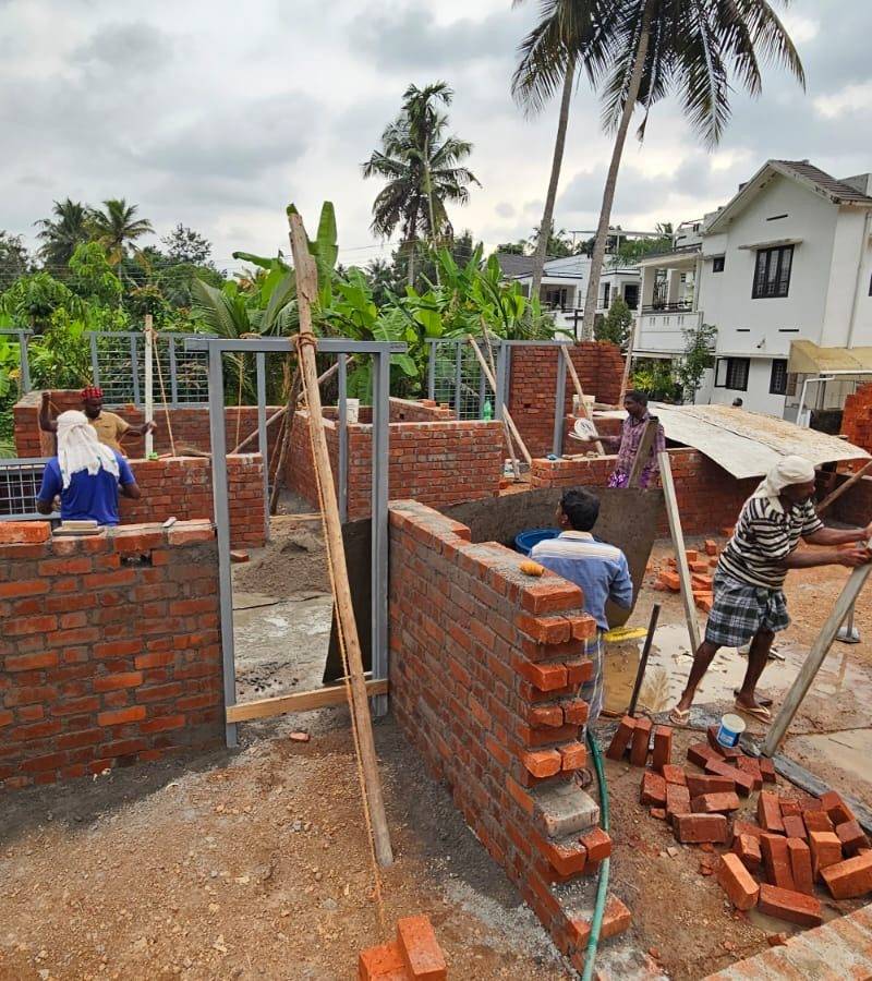 Brick walls and lintel level