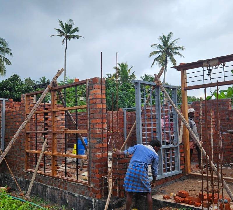 Brick walls and lintel level