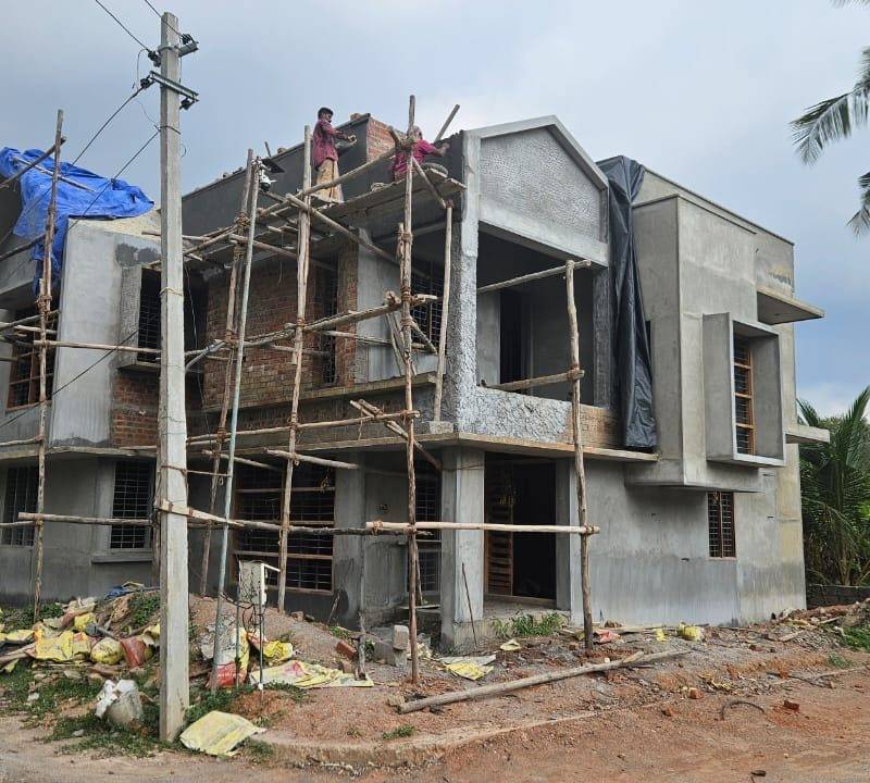 Home under construction with scaffolding