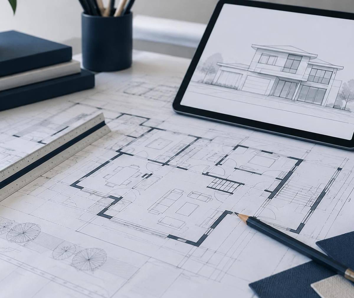 House plans on a desk