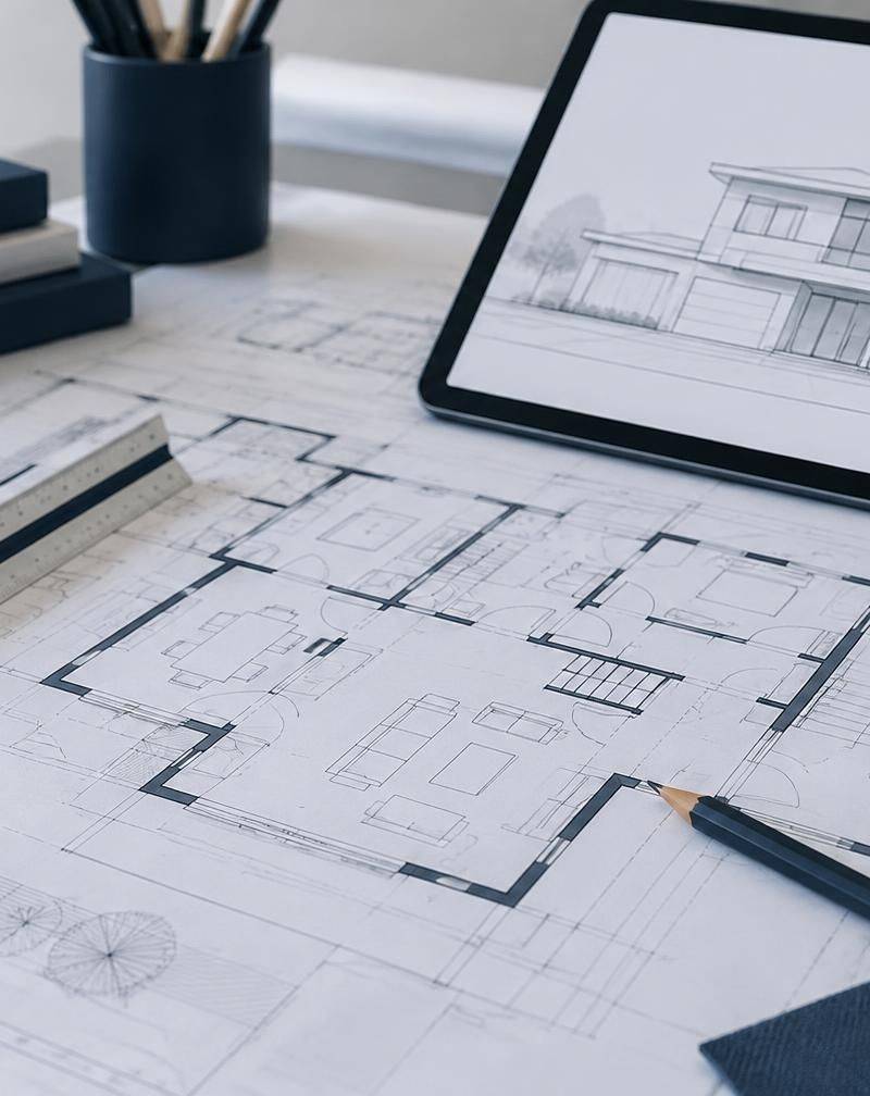 House plans and elevation drawing